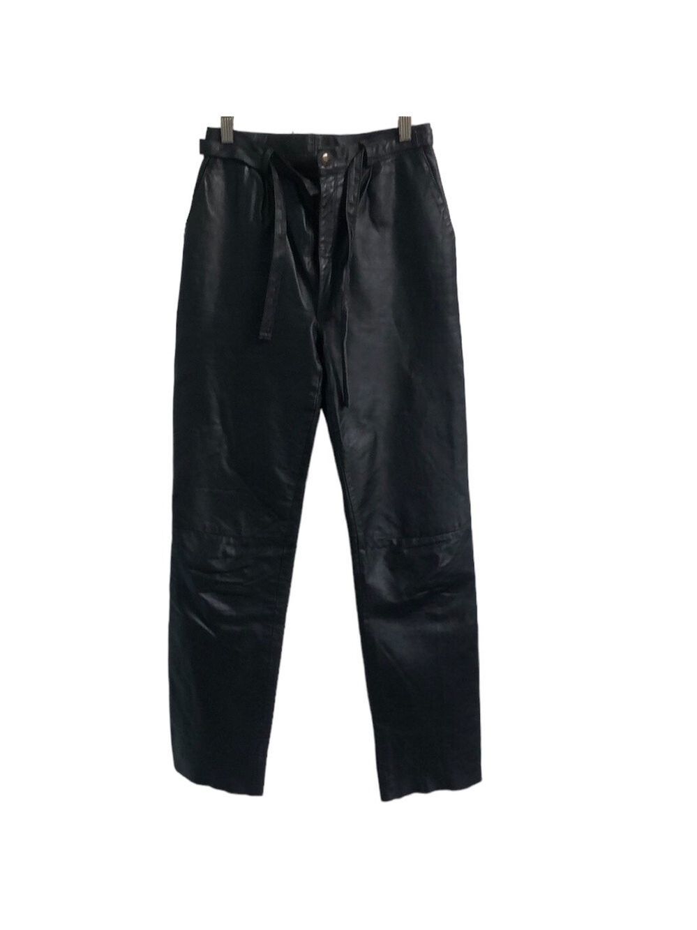Vintage Fiocchi Authentic Italian Black Leather Pants Raw Hem Size XS